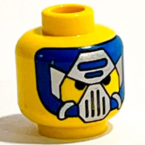 Minifigure, Head Alien with Blue and Silver Mask Type 3 Pattern - Blocked Open Stud