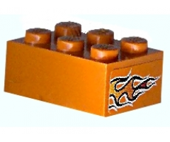 Brick 2 x 3 with Orange Flame Pattern on Both Ends (Stickers) - Set 8641
