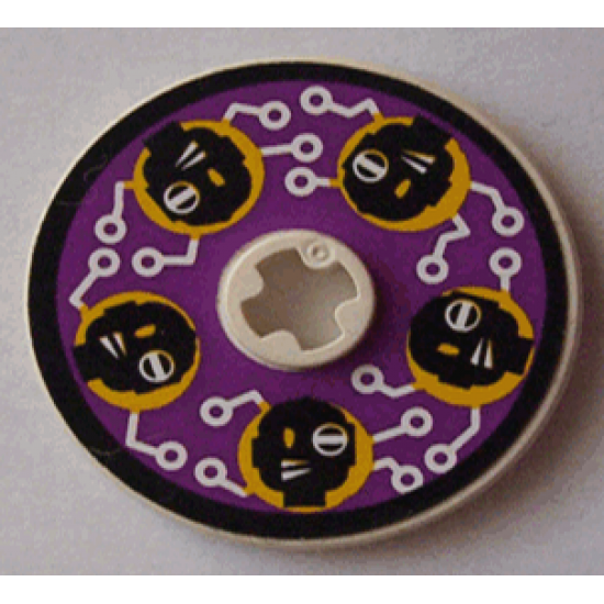 Technic, Disk 3 x 3 with Black Cyber Heads on Purple Pattern (Sticker) - Sets 3038 / 8233 / 8239 / 8266