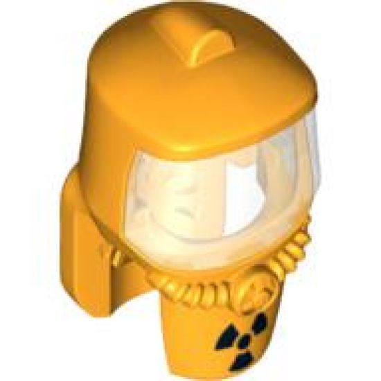 Minifigure, Headgear Hood Hazard Suit with Trans-Clear Face Shield and Black Radioactivity Warning Pattern