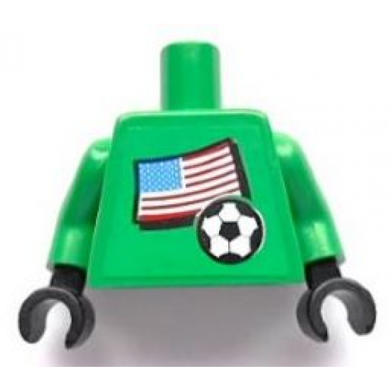 Torso Soccer US Goalie, US Flag Sticker Front, White Number Sticker Back (specify number in listing) / Green Arms / Black Hands