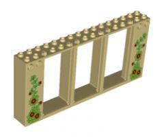 Door, Frame 2 x 16 x 6 with 3 Openings and 2 Studs on Either Side on Front with Vines and Flowers Pattern