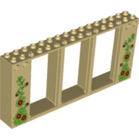 Door, Frame 2 x 16 x 6 with 3 Openings and 2 Studs on Either Side on Front with Vines and Flowers Pattern