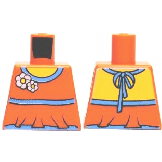 Torso Halter Top with Medium Blue Trim and Flowers Pattern