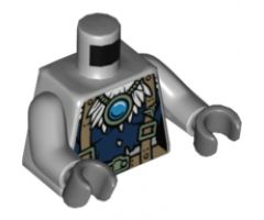 Torso Feathers, Dark Blue Shirt, Dark Tan Belt and Suspenders and Blue Round Jewel (Chi) Pattern / Light Bluish Gray Arms / Dark Bluish Gray Hands