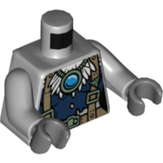 Torso Feathers, Dark Blue Shirt, Dark Tan Belt and Suspenders and Blue Round Jewel (Chi) Pattern / Light Bluish Gray Arms / Dark Bluish Gray Hands
