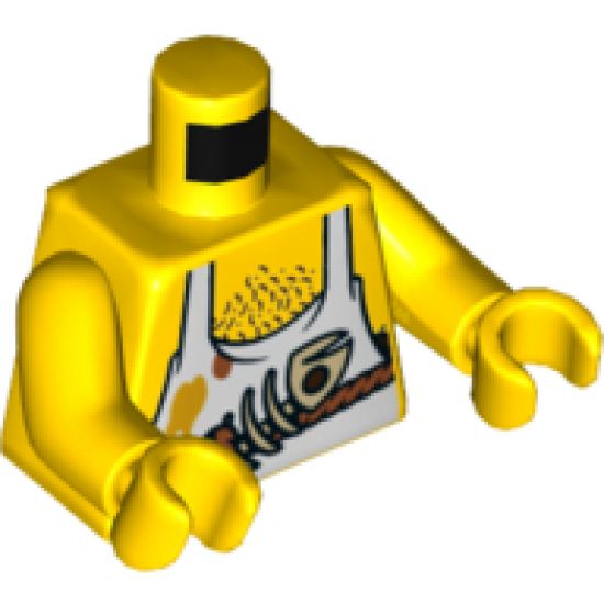 Torso Pirate White Apron, Fish Skeleton and Chest Hair Pattern / Yellow Arms / Yellow Hands