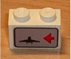 Brick 1 x 2 with Red Arrow on Right Side pointing Left & Airplane Pattern (Sticker) - Set 6396