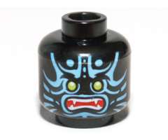 Minifigure, Head Alien with Lime Eyes, White Fangs, Blue Face Decorations and Red Mouth Pattern - Blocked Open Stud