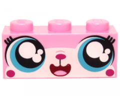 Brick 1 x 3 with Cat Face Wide Eyes Smiling (Cutesykitty) Pattern