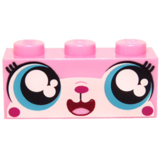 Brick 1 x 3 with Cat Face Wide Eyes Smiling (Cutesykitty) Pattern