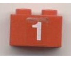 Brick 1 x 2 with White '1' Pattern (Sticker) - Set 7715