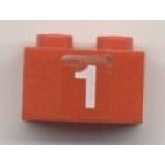 Brick 1 x 2 with White '1' Pattern (Sticker) - Set 7715