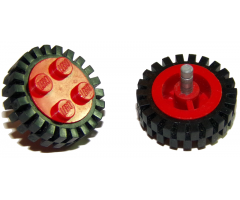 Wheel & Tire Assembly Classic 4 Studs and Axle with Black Tire 24mm D. x 8mm Offset Tread - Interior Ridges (7039 / 3483)