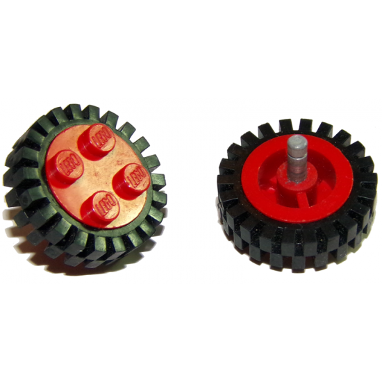 Wheel & Tire Assembly Classic 4 Studs and Axle with Black Tire 24mm D. x 8mm Offset Tread - Interior Ridges (7039 / 3483)
