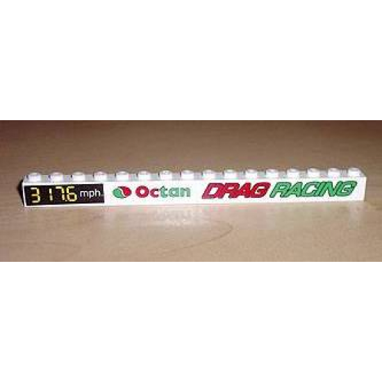 Brick 1 x 16 with 'DRAG RACING' and Octan and 317.6 mph. Right Pattern (Stickers) - Set 6616