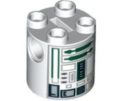 Brick, Round 2 x 2 x 2 Robot Body with Gray Lines and Dark Green Pattern (R4-P44)