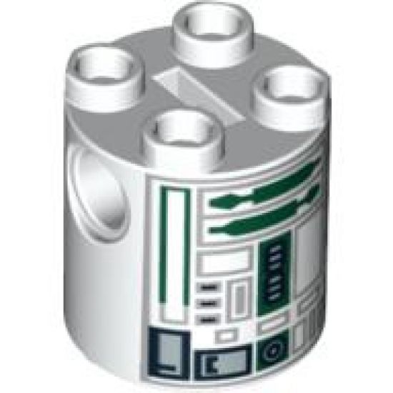 Brick, Round 2 x 2 x 2 Robot Body with Gray Lines and Dark Green Pattern (R4-P44)