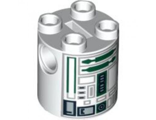 Brick, Round 2 x 2 x 2 Robot Body with Gray Lines and Dark Green Pattern (R4-P44)