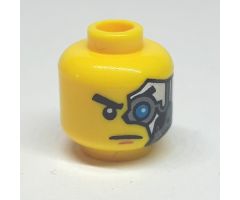 Minifigure, Head Alien with Mechanical Left Eye, Silver Head Plate Pattern - Hollow Stud
