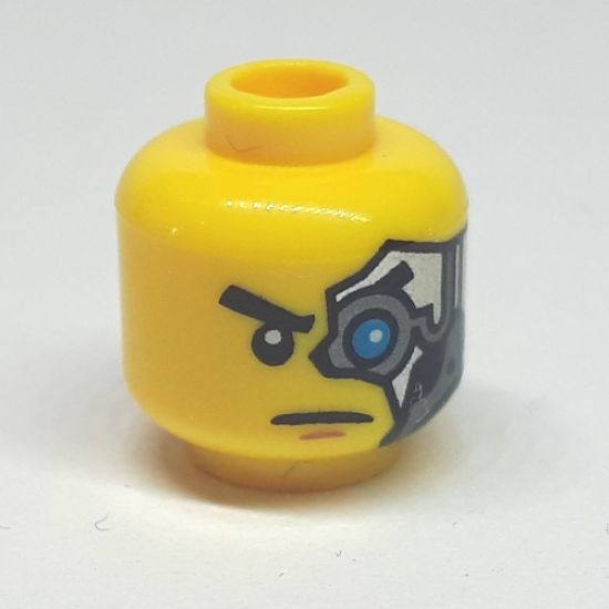 Minifigure, Head Alien with Mechanical Left Eye, Silver Head Plate Pattern - Hollow Stud
