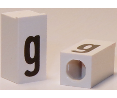 Tile, Modified 1 x 2 x 5/6 with Stud Hole in End and Black 'g' Lower Case Pattern