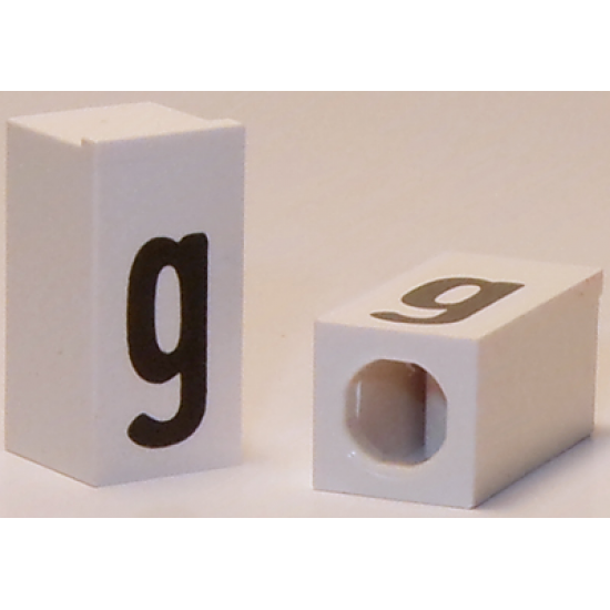 Tile, Modified 1 x 2 x 5/6 with Stud Hole in End and Black 'g' Lower Case Pattern