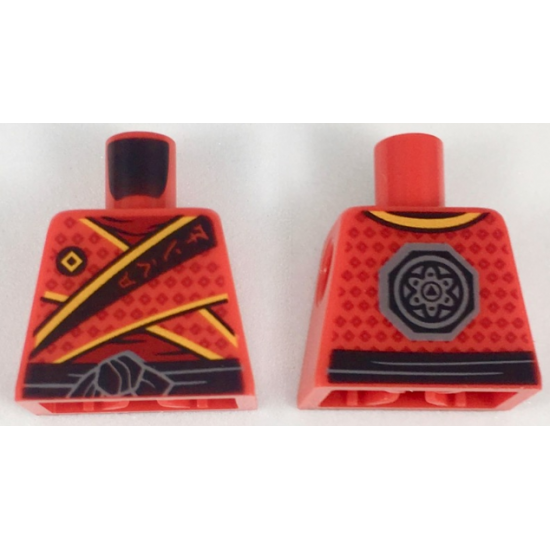 Torso Ninja Tunic with Dark Red Diamonds, Bright Light Orange Trim, Black Sash Pattern