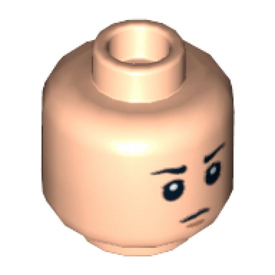 Minifigure, Head Dual Sided Black Eyebrows, Open Mouth Evil Grin / Closed Mouth Sad Pattern (SW Young Boba Fett) - Hollow Stud