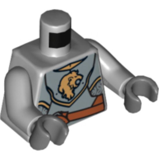 Torso Castle Kingdoms Gold Lion Head Front, 2011 The LEGO Store Sunrise, FL Back Pattern / Light Bluish Gray Arms / Dark Bluish Gray Hands
