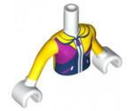 Mini Doll, Torso Friends Girl Yellow Top with Dark Blue and Magenta Zip-Front Pattern, White Arms with Yellow Sleeves