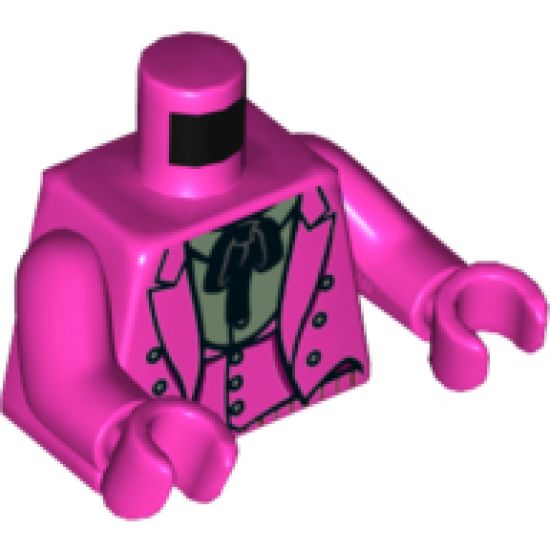 Torso Batman Suit Jacket with Vest, Sand Green Shirt with Collar and Black Tie Pattern / Dark Pink Arms / Magenta Hands