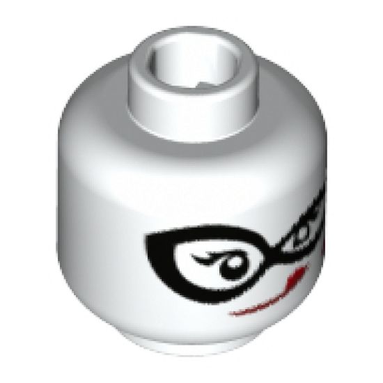 Minifigure, Head Dual Sided Female, Black Eye Mask, Red Lips and Diamond Beauty Mark, Wink / Licking Lips Pattern - Hollow Stud
