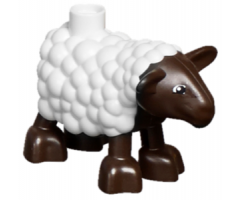 Duplo, Animal Sheep, Lamb with Dark Brown Legs and Head Pattern