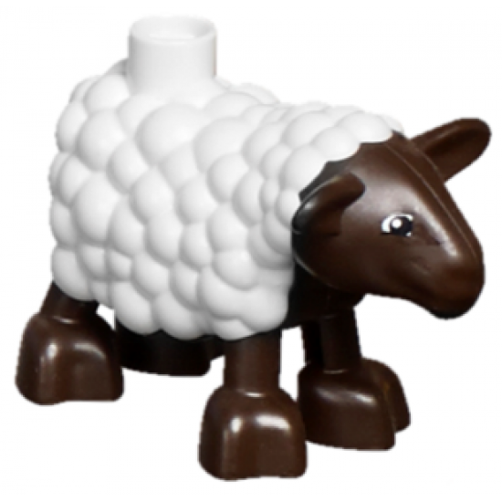 Duplo, Animal Sheep, Lamb with Dark Brown Legs and Head Pattern