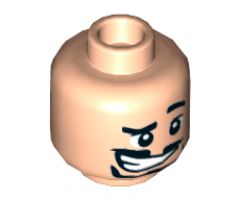 Minifigure, Head Black Eyebrows, Left Raised Eyebrow, Black Goatee, White Eyes with Black Pupils, Crooked Grin Pattern - Hollow Stud