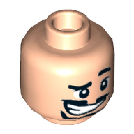 Minifigure, Head Black Eyebrows, Left Raised Eyebrow, Black Goatee, White Eyes with Black Pupils, Crooked Grin Pattern - Hollow Stud