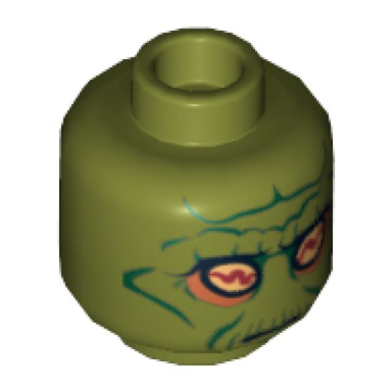 Minifigure, Head Alien with SW Neimoidian Green Facial Lines Pattern - Hollow Stud