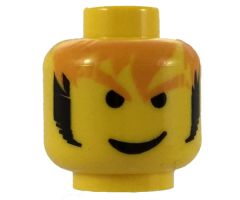 Minifigure, Head Male Messy Orange Hair and Black Sideburns Pattern - Blocked Open Stud