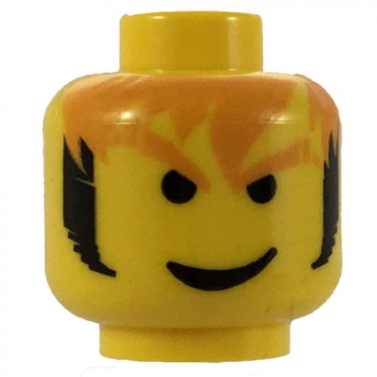 Minifigure, Head Male Messy Orange Hair and Black Sideburns Pattern - Blocked Open Stud