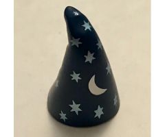Minifigure, Headgear Hat, Cone Drooping, Wizard with Silver Stars and Moon Pattern
