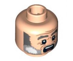 Minifigure, Head Dual Sided PotC Gibbs Gray Beard and Eyebrows, Crow's Feet, Angry / Scared Pattern - Hollow Stud