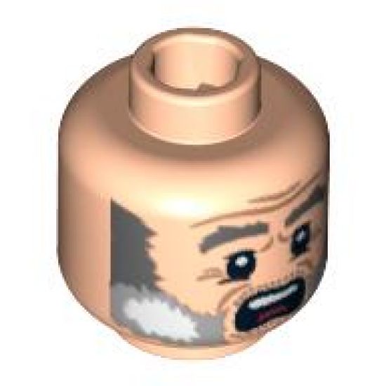 Minifigure, Head Dual Sided PotC Gibbs Gray Beard and Eyebrows, Crow's Feet, Angry / Scared Pattern - Hollow Stud
