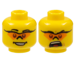 Minifigure, Head Dual Sided Glasses with Orange Lenses, Smile / Mouth Open Upset Pattern - Blocked Open Stud