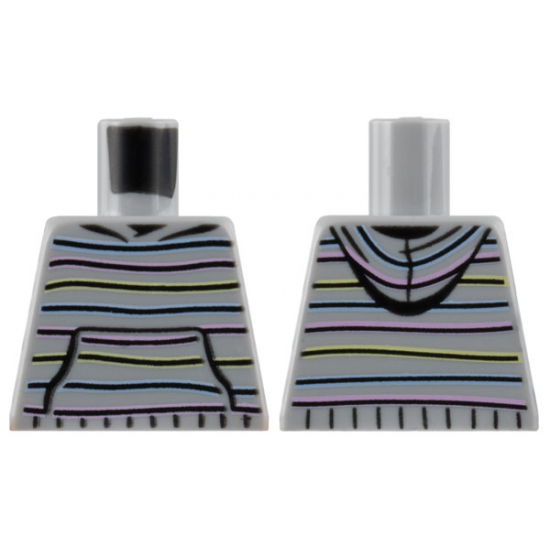 Torso Hoodie with Horizontal Stripes and Front Pocket Pattern
