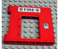 Duplo, Building Wall 1 x 8 x 6 Hinge on Left with Door Opening and Fire Logo Pattern