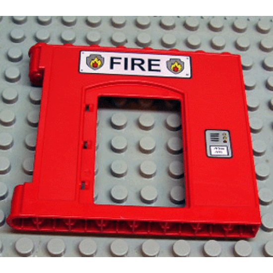 Duplo, Building Wall 1 x 8 x 6 Hinge on Left with Door Opening and Fire Logo Pattern