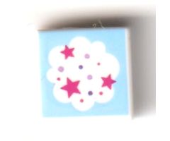 Tile 1 x 1 with Cloud with Magenta Stars on Bright Light Blue Background Pattern