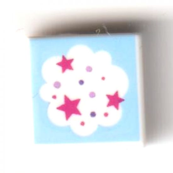 Tile 1 x 1 with Cloud with Magenta Stars on Bright Light Blue Background Pattern