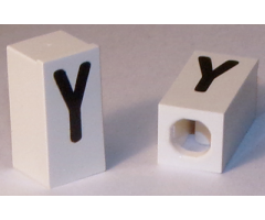 Tile, Modified 1 x 2 x 5/6 with Stud Hole in End and Black 'Y' Upper Case Pattern